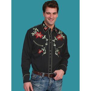 Scully Jericho Black Western Shirt Large Pearl Snaps NWT